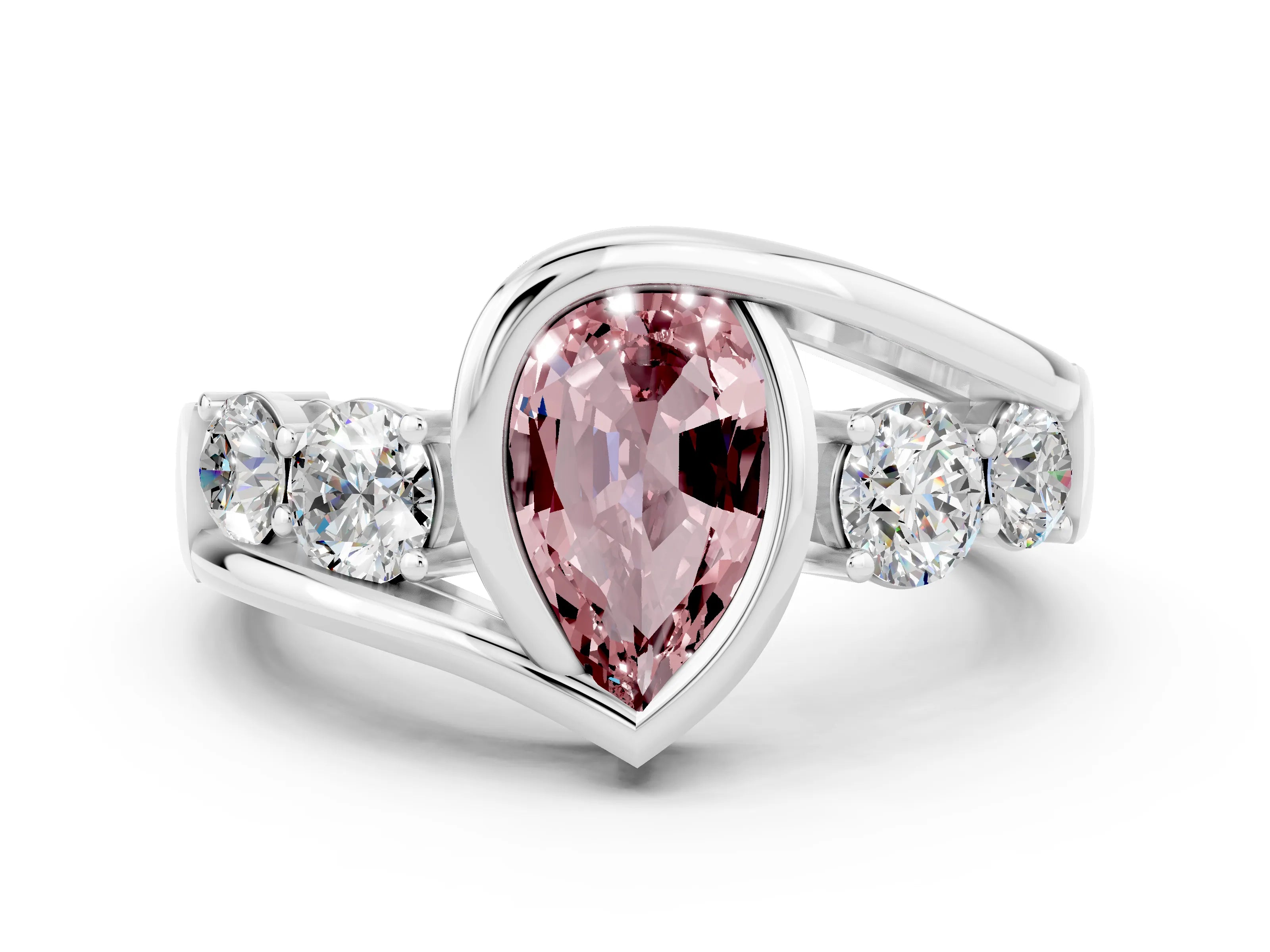 White gold Bezel Set Pear Cut Diamond Split Shank Ring