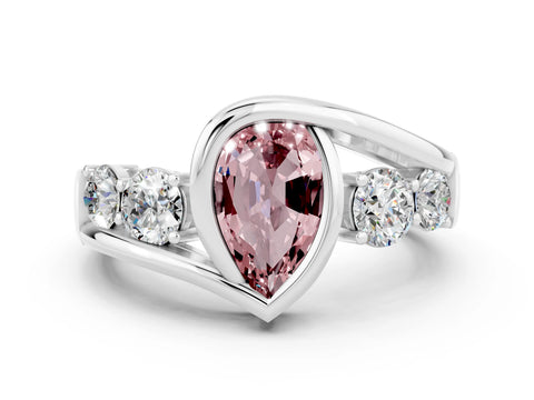 White gold Bezel Set Pear Cut Diamond Split Shank Ring