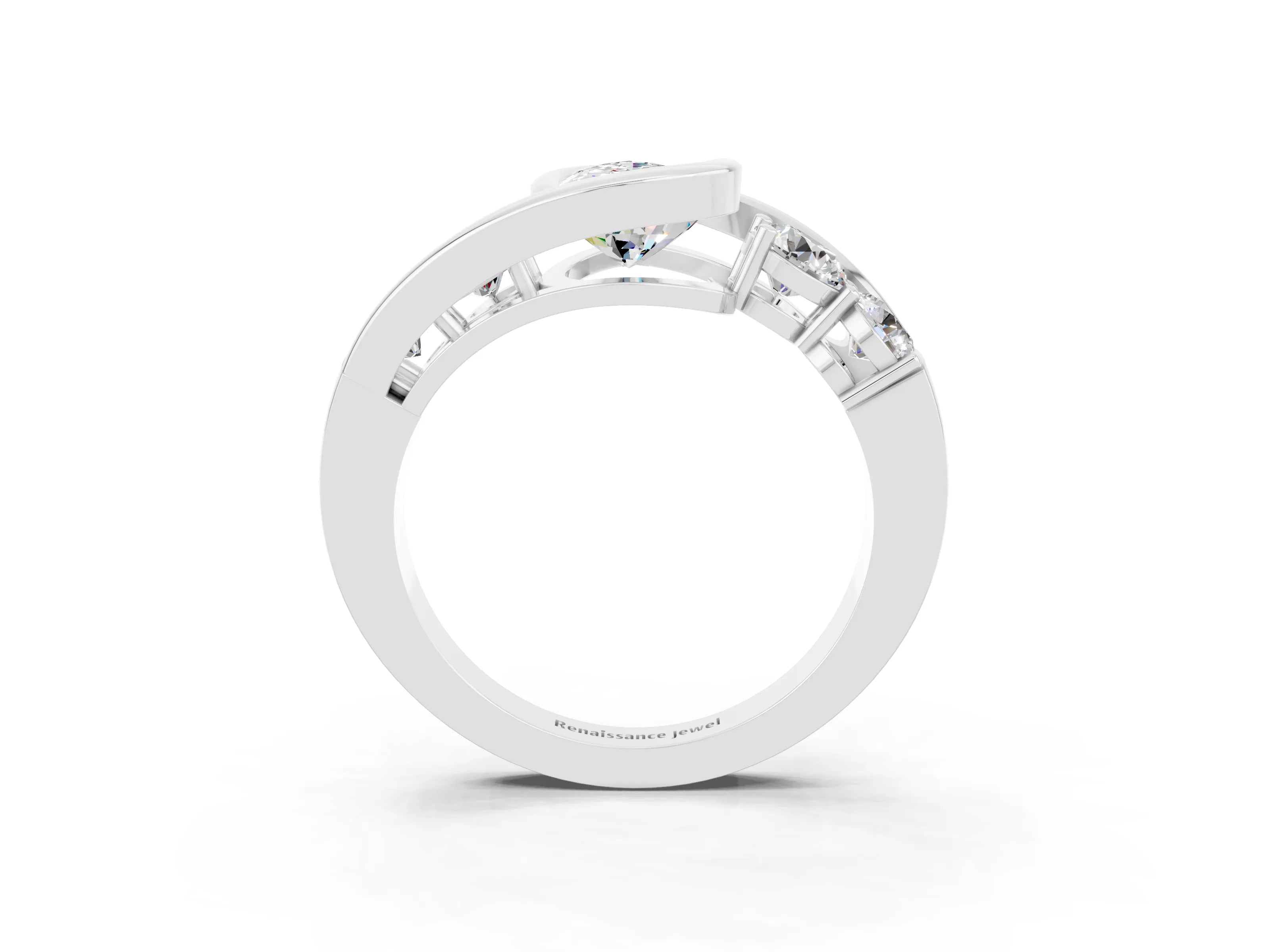 White gold Bezel Set Pear Cut Diamond Split Shank Ring_3