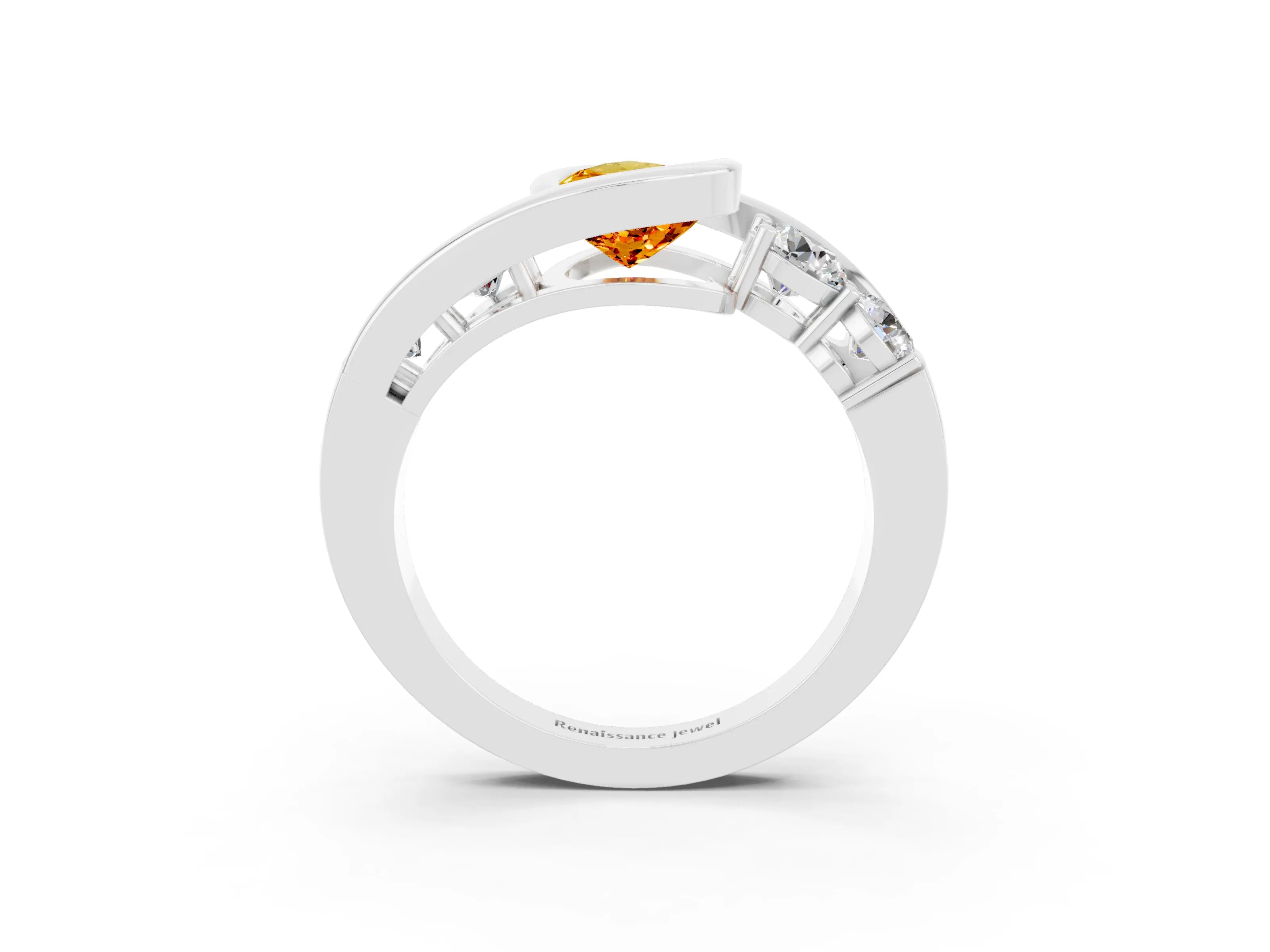 White gold Bezel Set Pear Cut Diamond Split Shank Ring_3