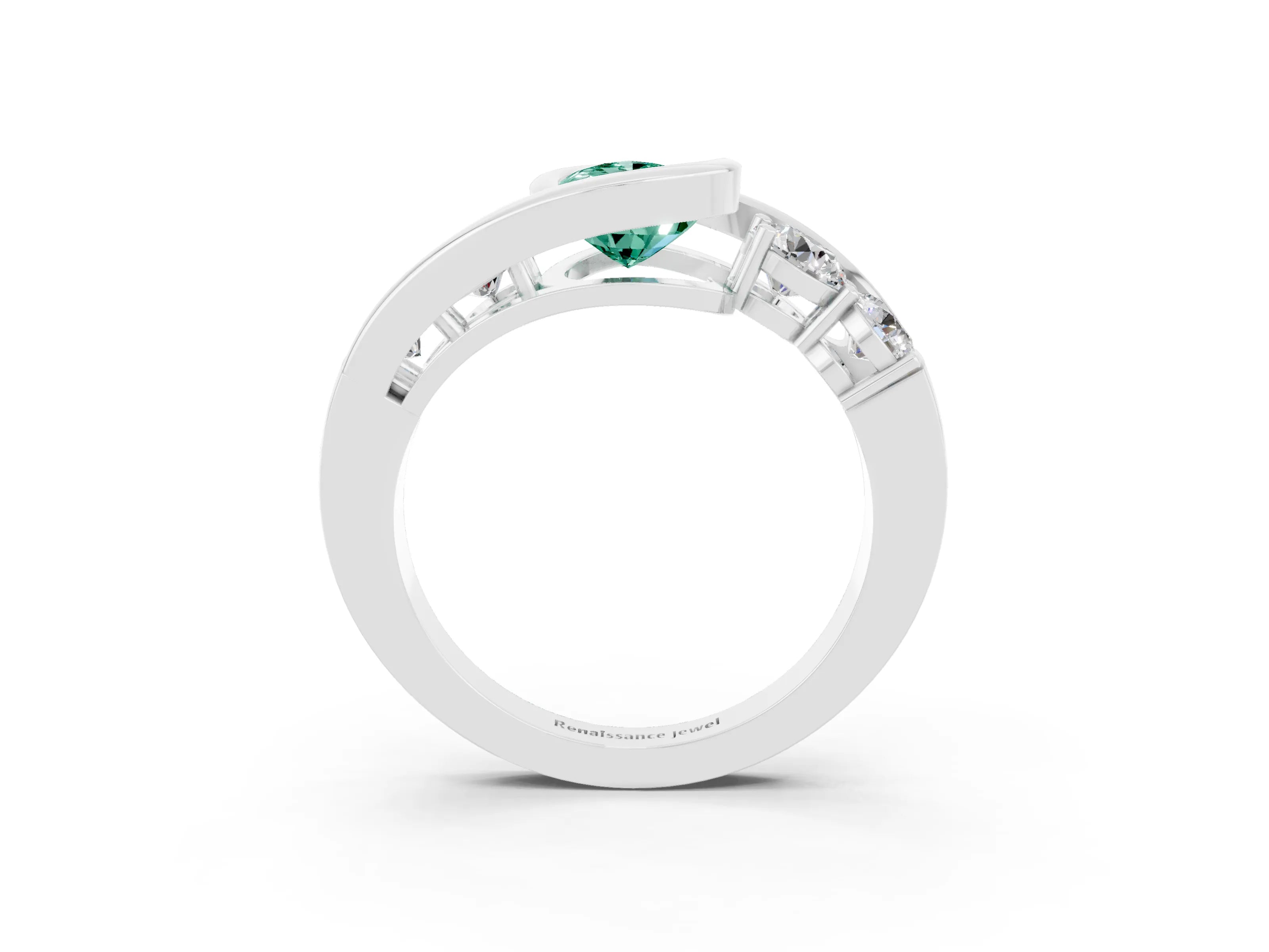White gold Bezel Set Pear Cut Diamond Split Shank Ring_3