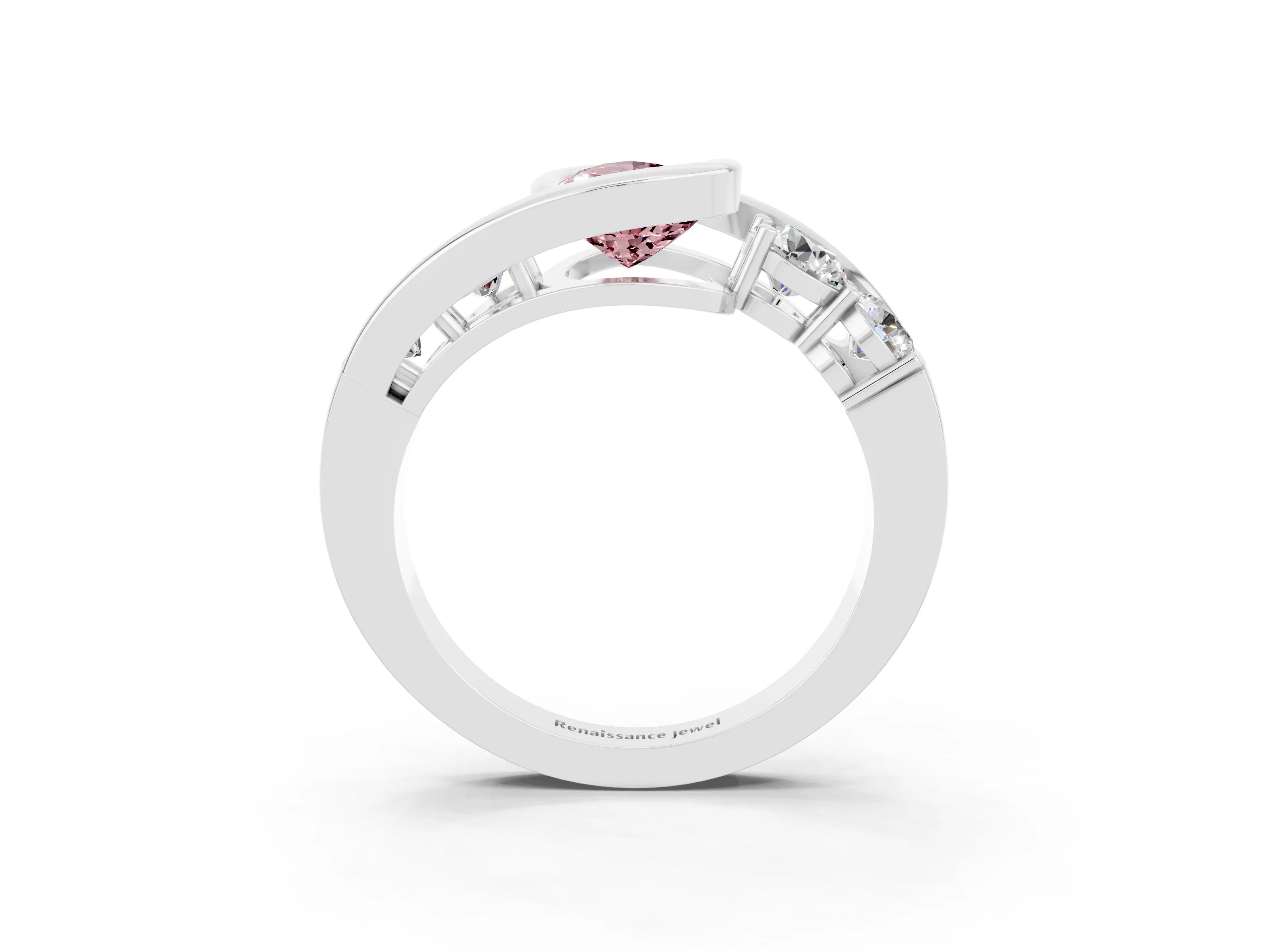 White gold Bezel Set Pear Cut Diamond Split Shank Ring_3