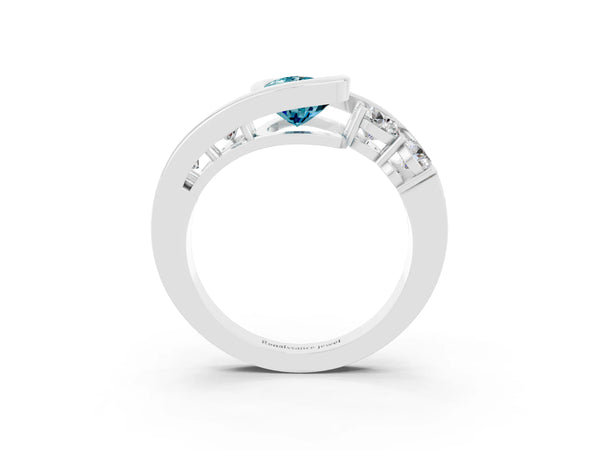 Silver Bezel Set Pear Cut Diamond Split Shank Ring
