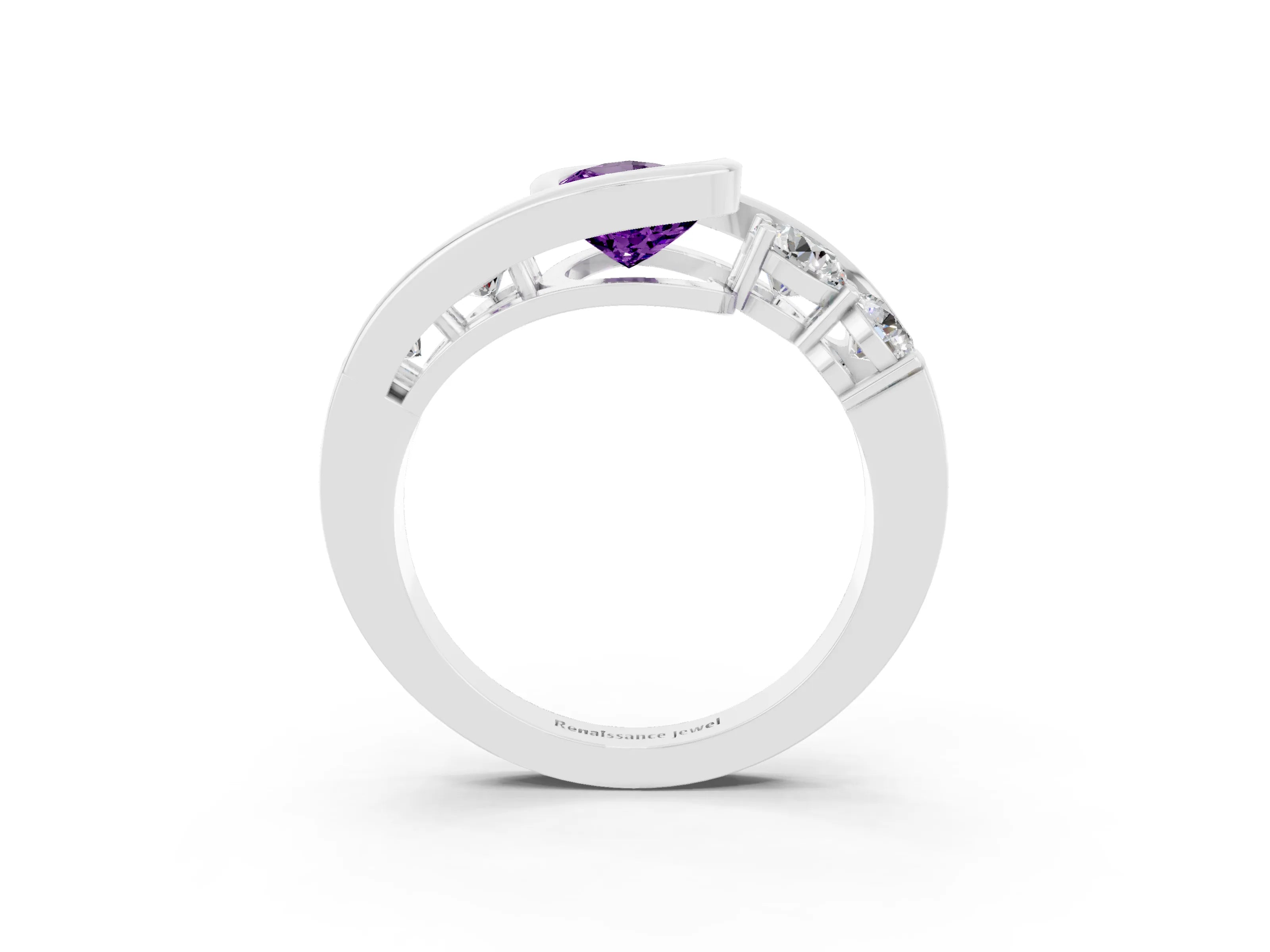 White gold Bezel Set Pear Cut Diamond Split Shank Ring_3