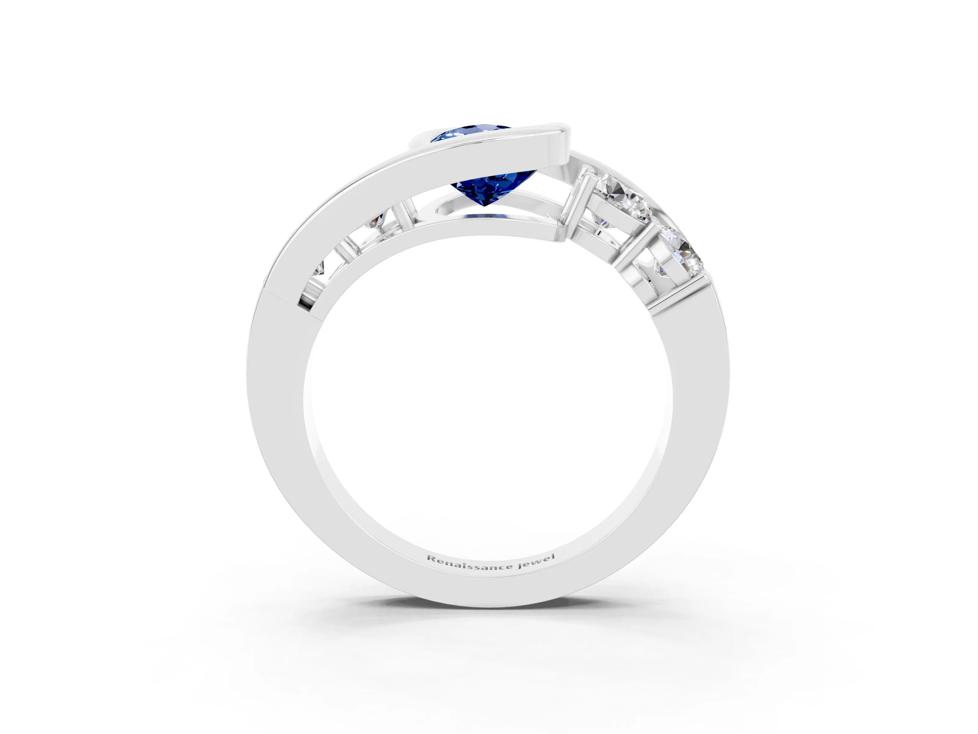 White gold Bezel Set Pear Cut Diamond Split Shank Ring_3
