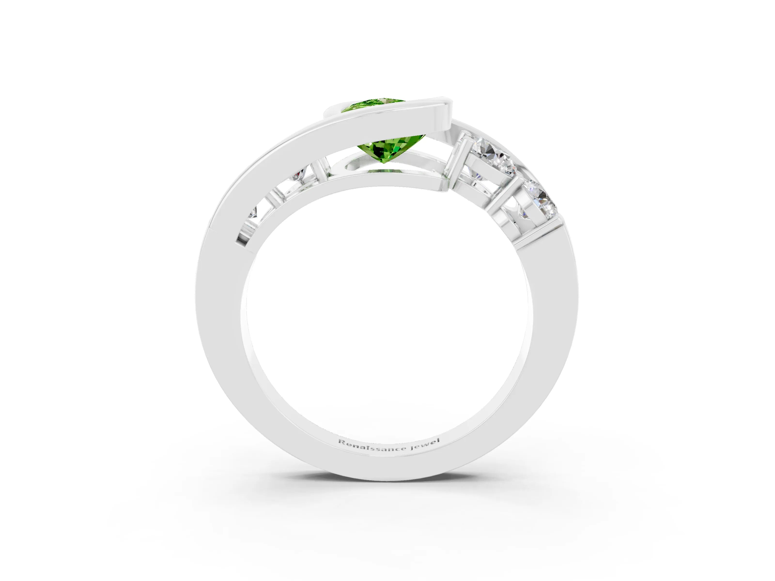 White gold Bezel Set Pear Cut Diamond Split Shank Ring_3