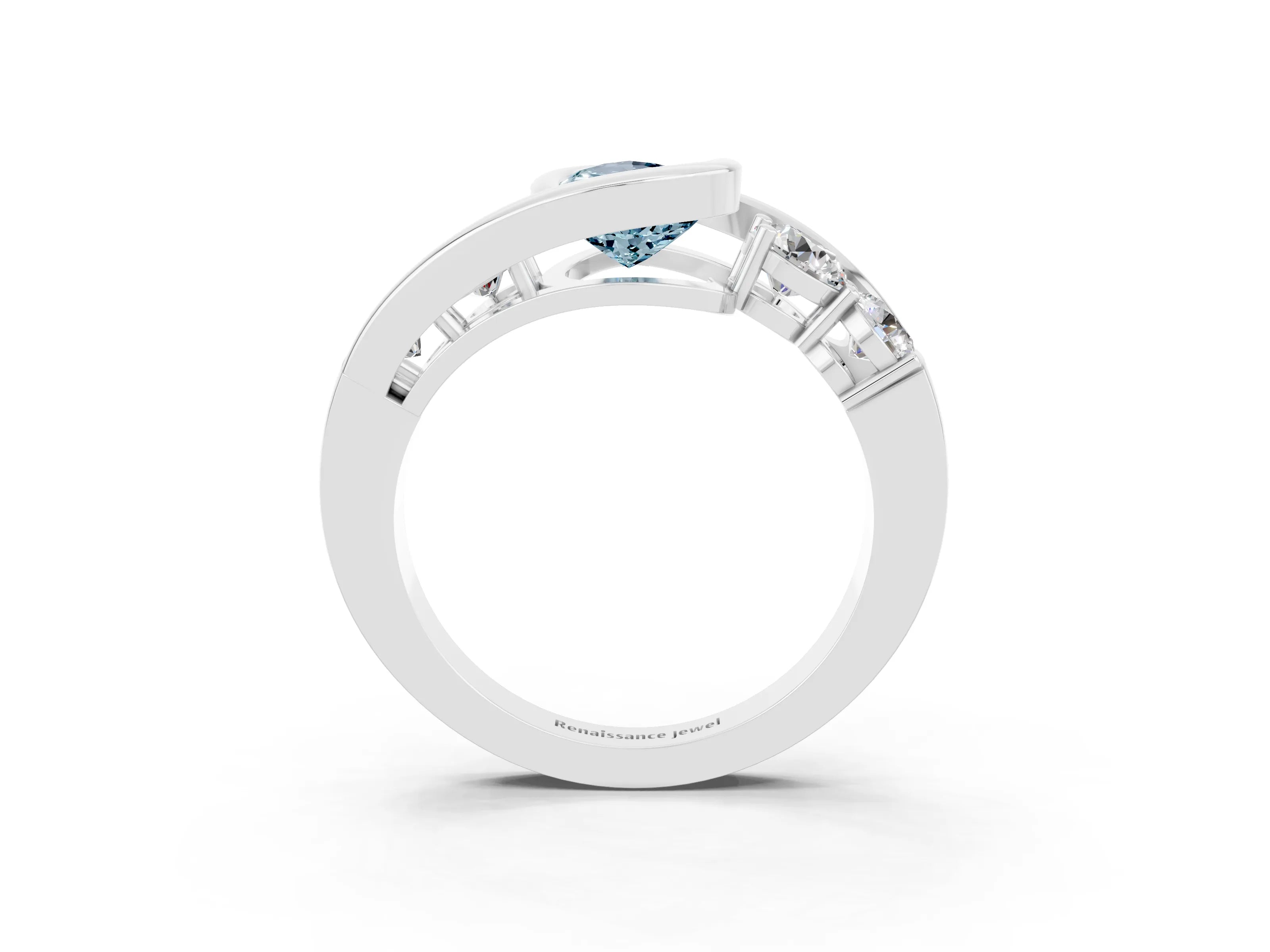 White gold Bezel Set Pear Cut Diamond Split Shank Ring_3