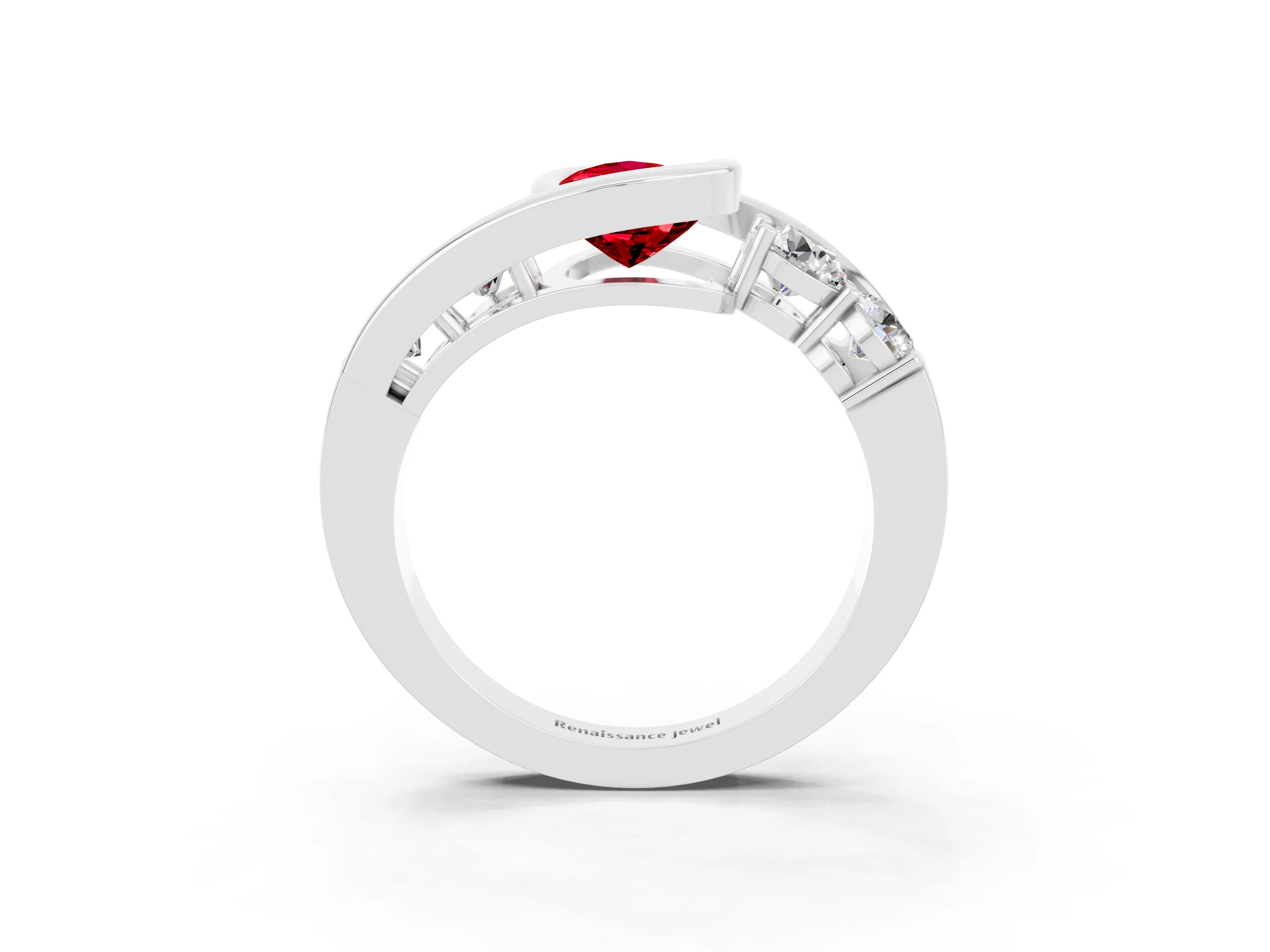White gold Bezel Set Pear Cut Diamond Split Shank Ring_3