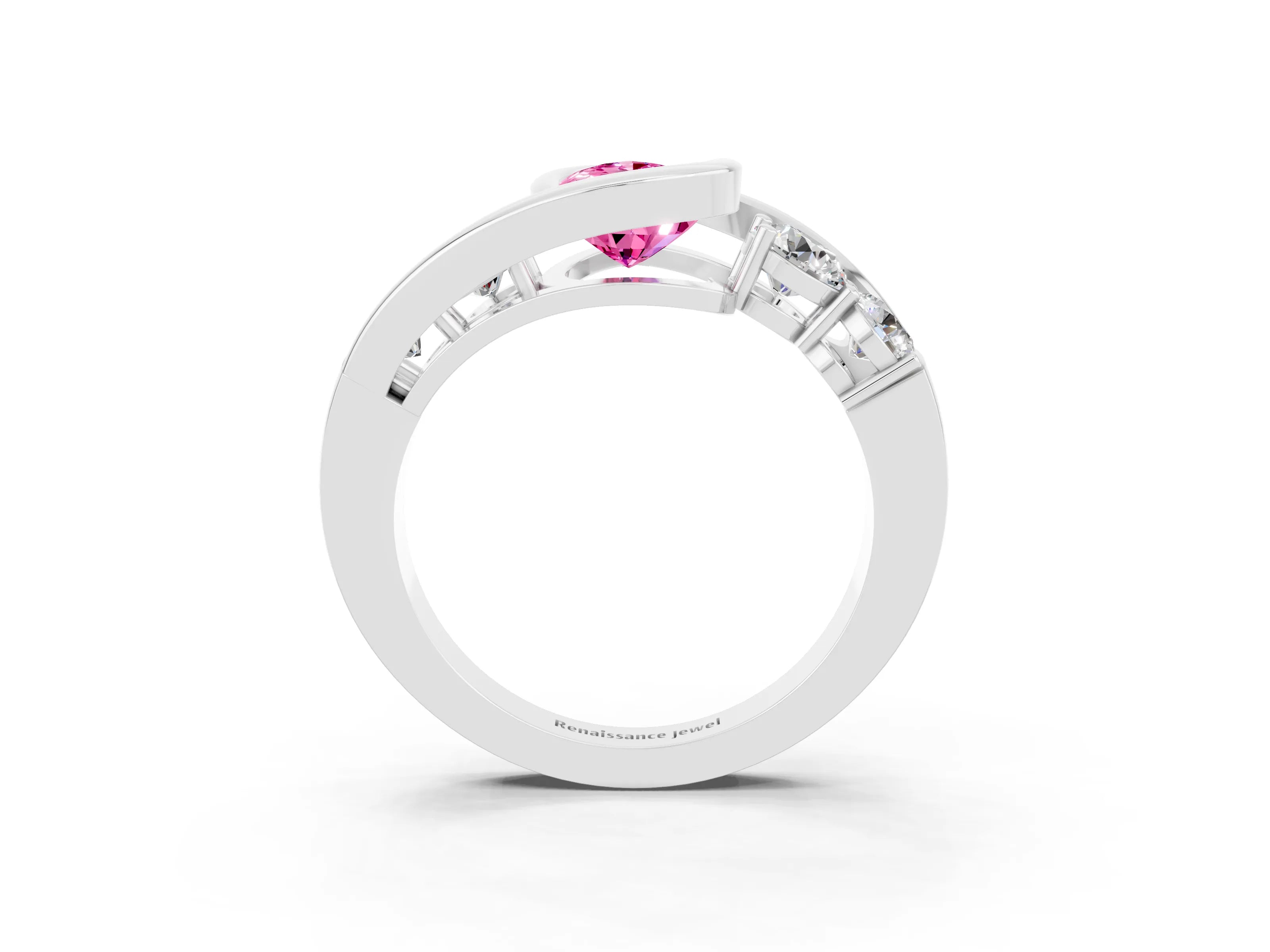 White gold Bezel Set Pear Cut Diamond Split Shank Ring_3