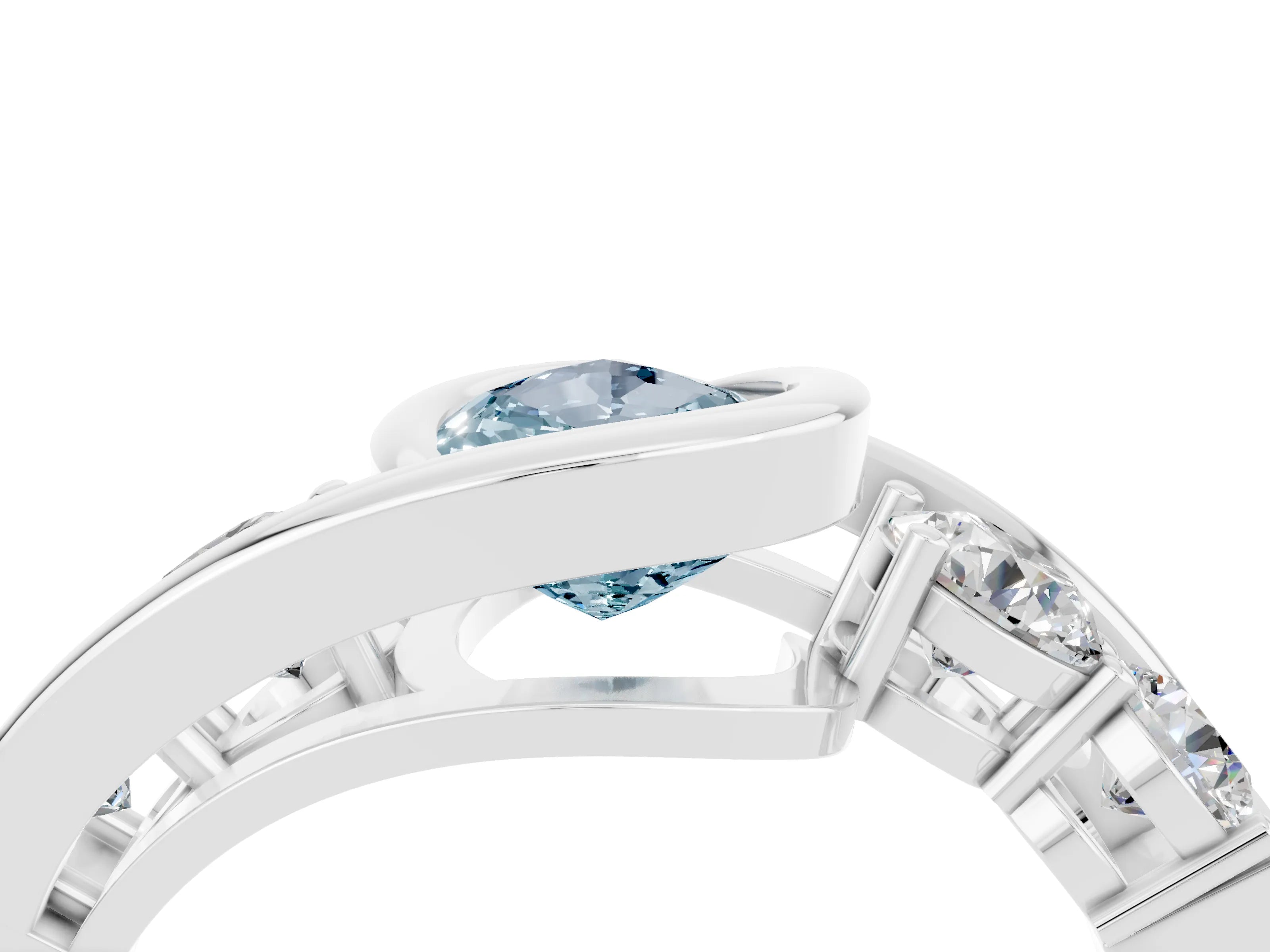 White gold Bezel Set Pear Cut Diamond Split Shank Ring_4