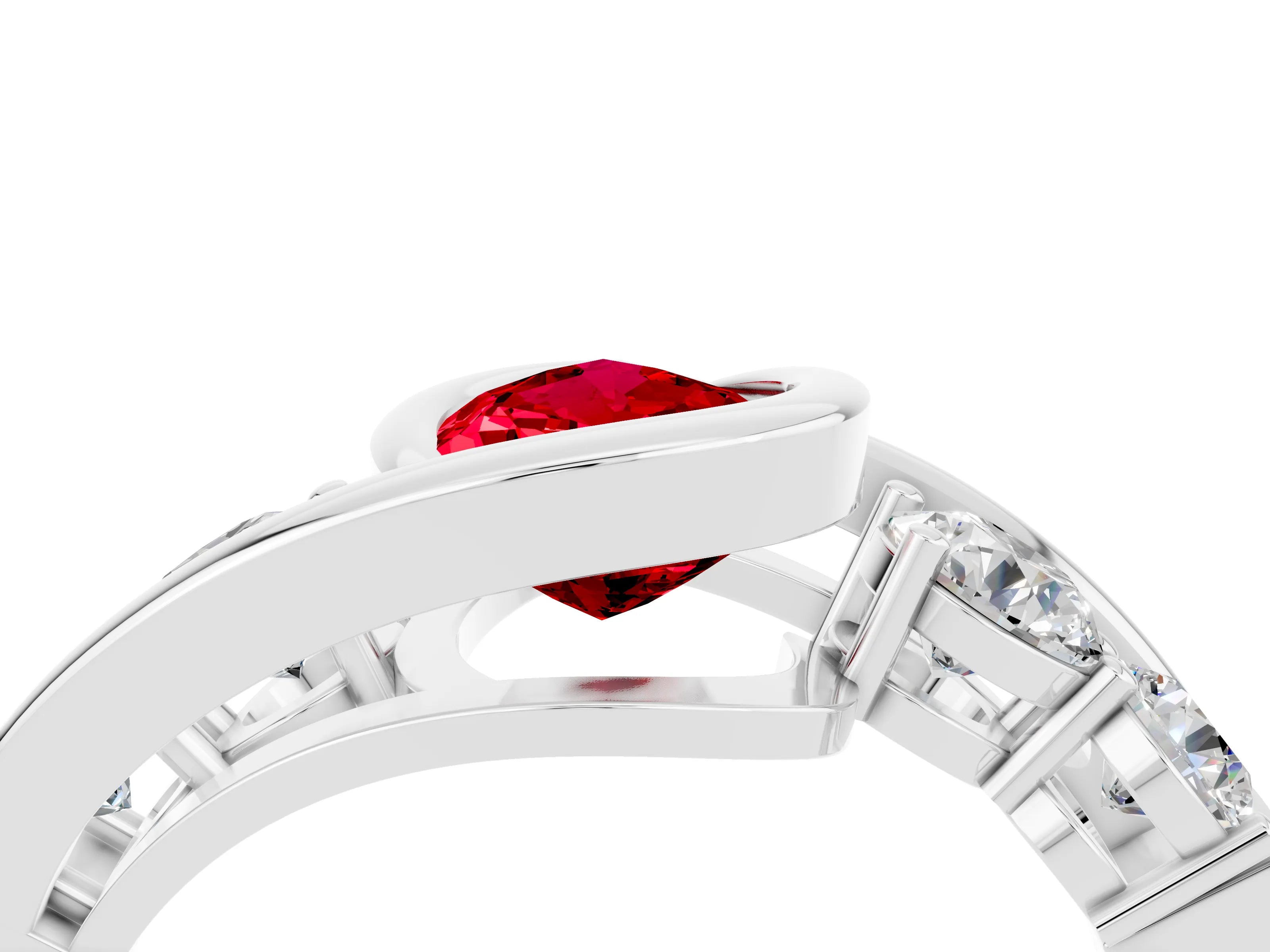 White gold Bezel Set Pear Cut Diamond Split Shank Ring_4