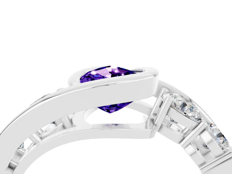 White gold Bezel Set Pear Cut Diamond Split Shank Ring_4