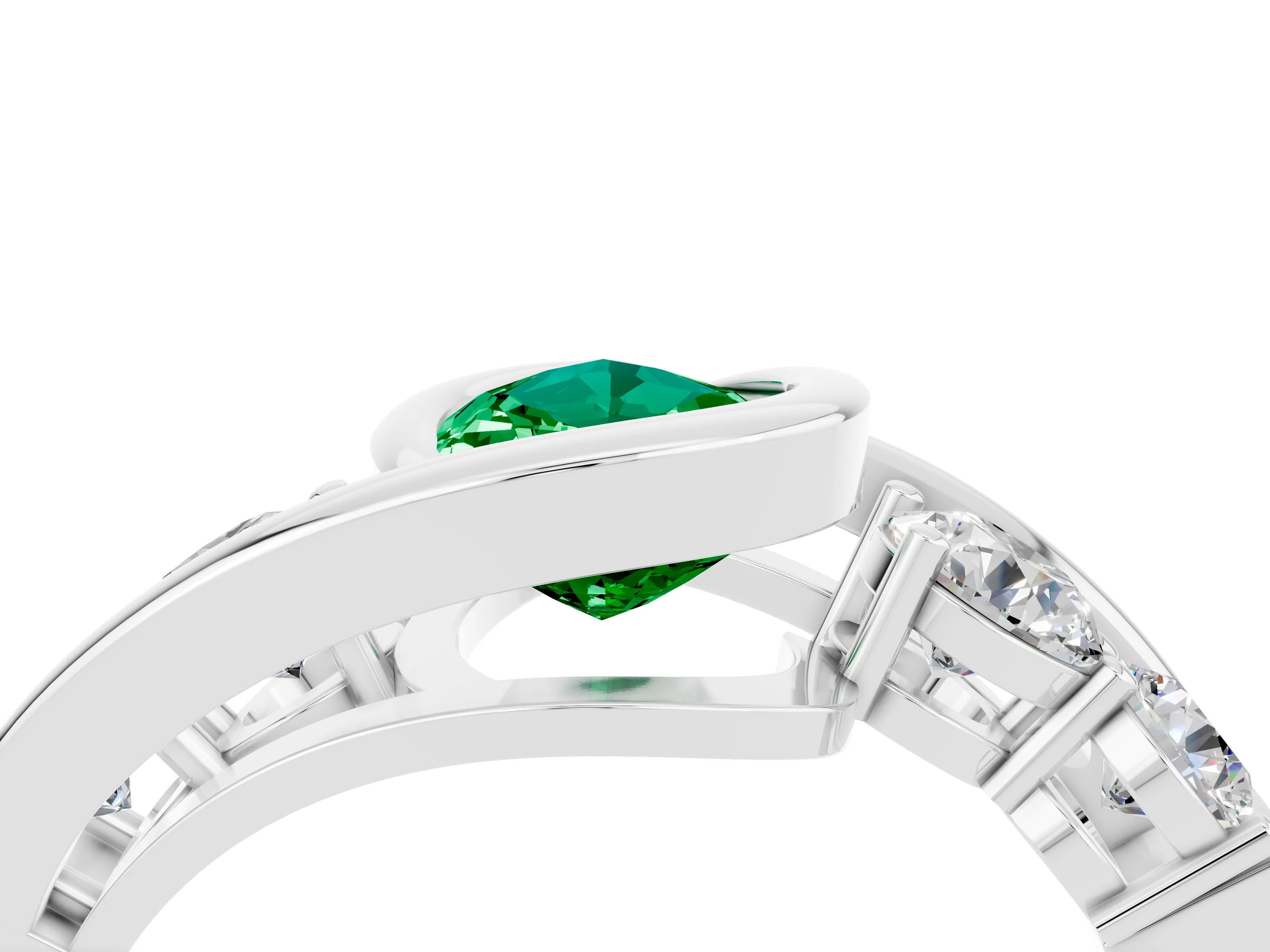 White gold Bezel Set Pear Cut Diamond Split Shank Ring_4