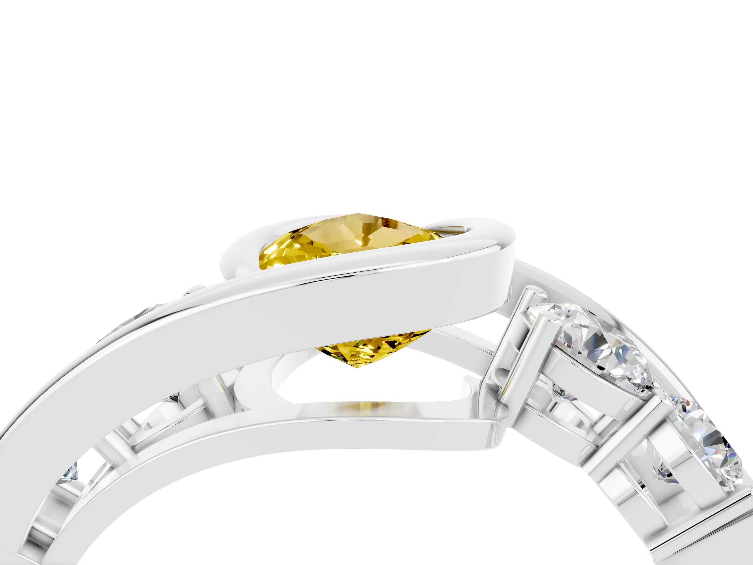 White gold Bezel Set Pear Cut Diamond Split Shank Ring_4