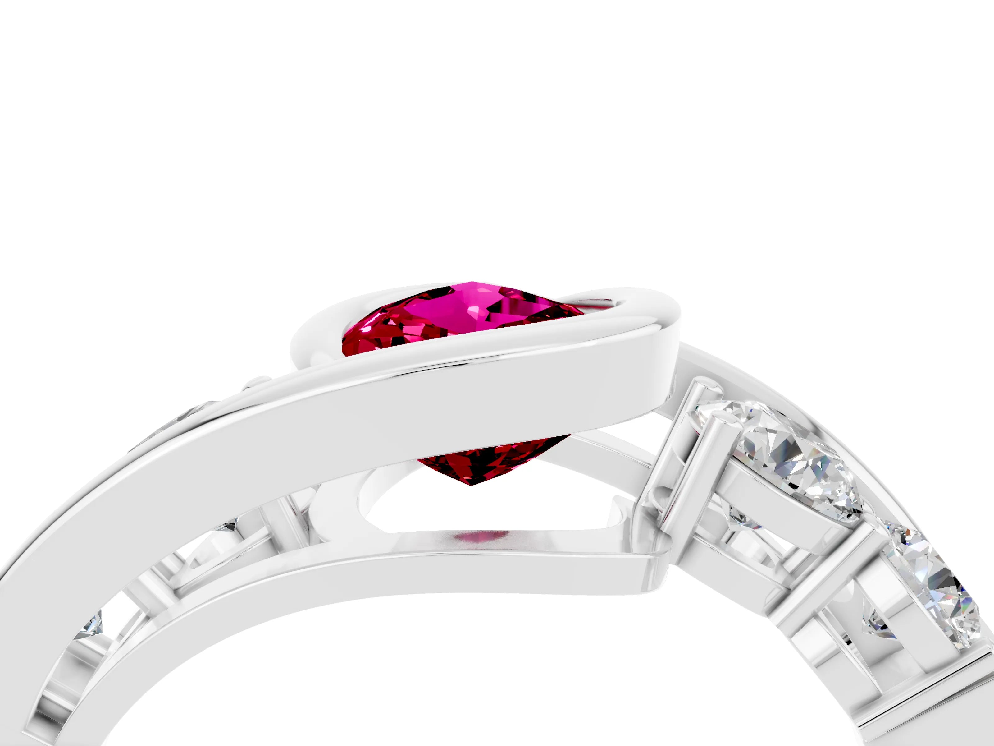 White gold Bezel Set Pear Cut Diamond Split Shank Ring_4