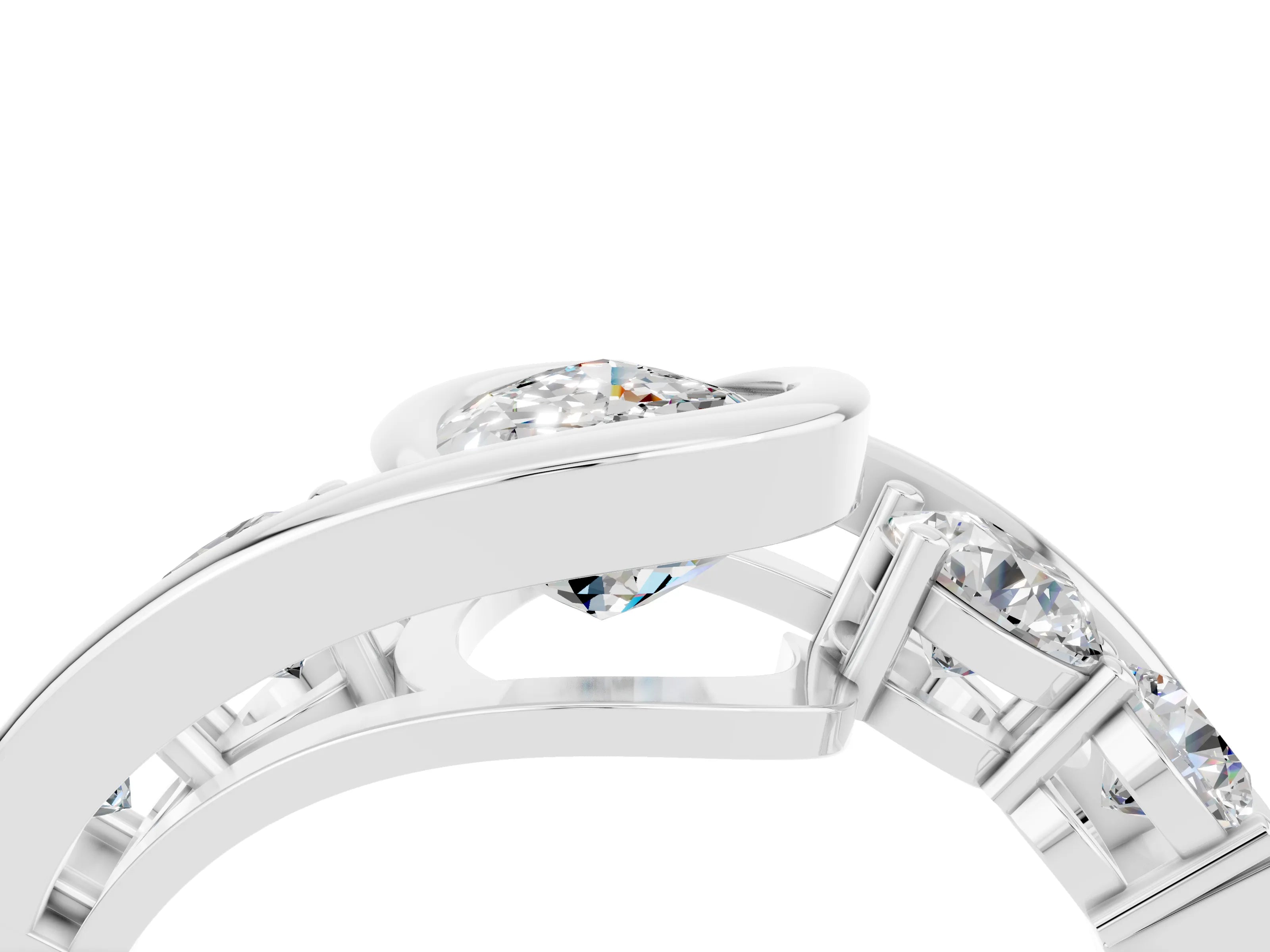 White gold Bezel Set Pear Cut Diamond Split Shank Ring_4