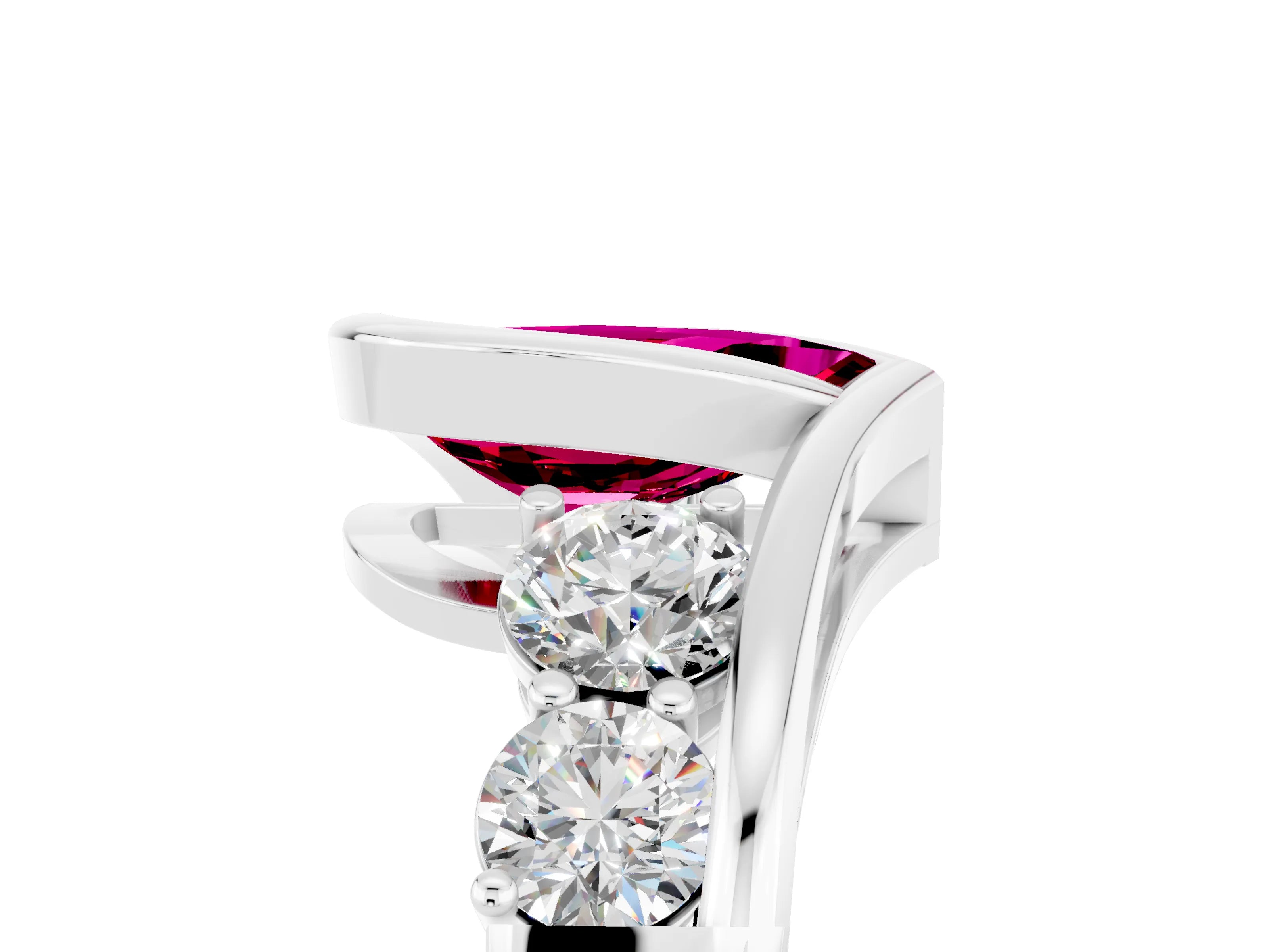 White gold Bezel Set Pear Cut Diamond Split Shank Ring_5