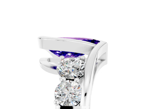 White gold Bezel Set Pear Cut Diamond Split Shank Ring_5