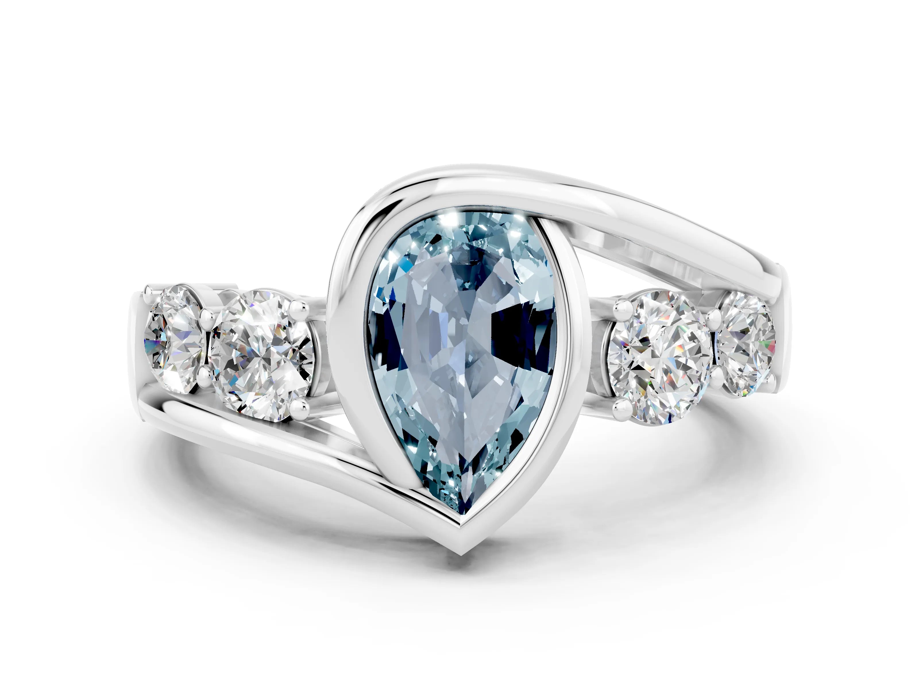 White gold Bezel Set Pear Cut Diamond Split Shank Ring