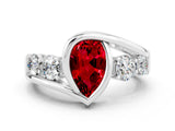 White gold Bezel Set Pear Cut Diamond Split Shank Ring
