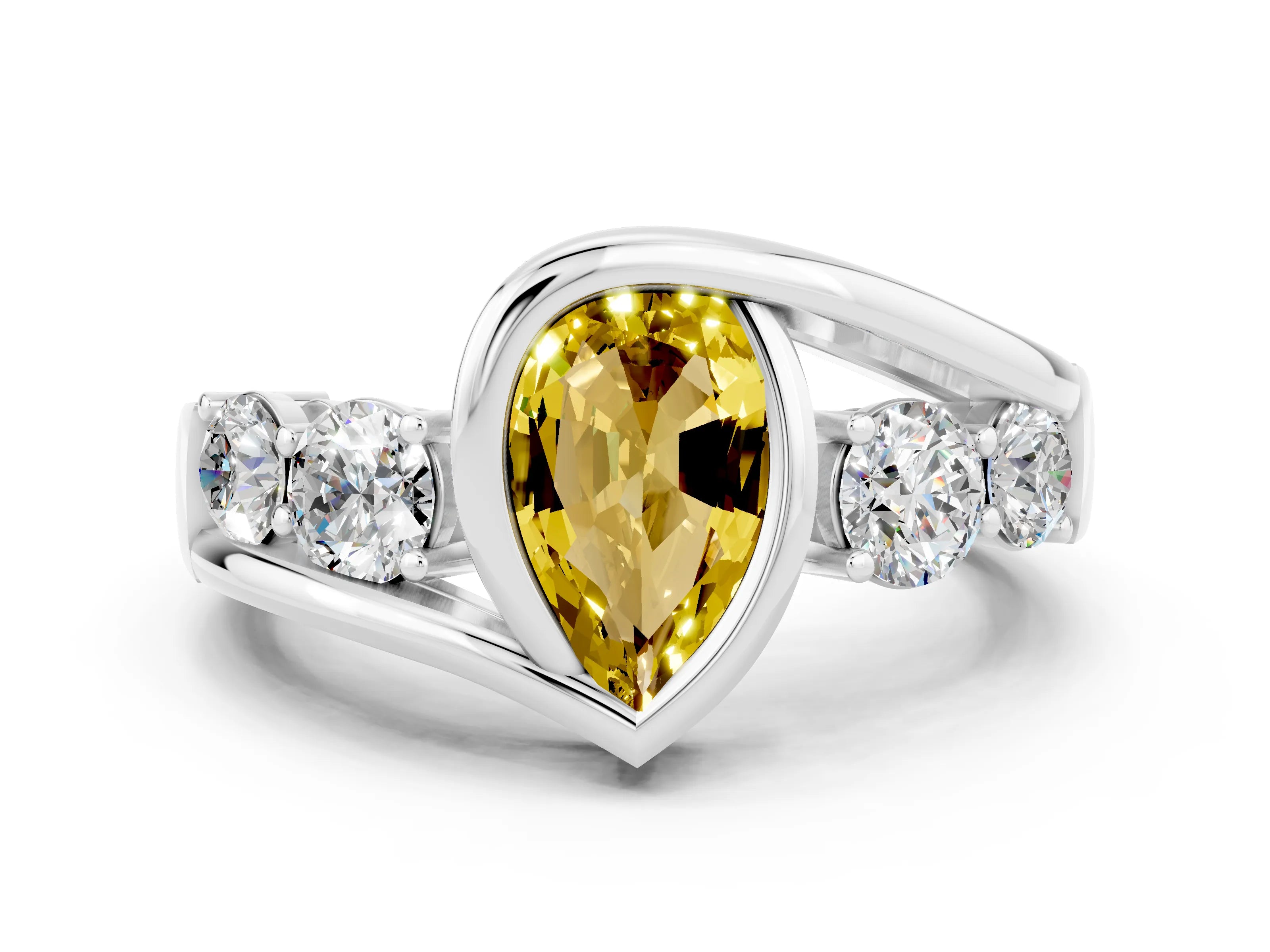 White gold Bezel Set Pear Cut Diamond Split Shank Ring