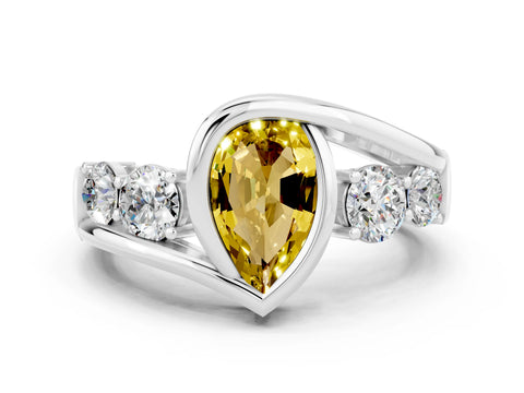 White gold Bezel Set Pear Cut Diamond Split Shank Ring