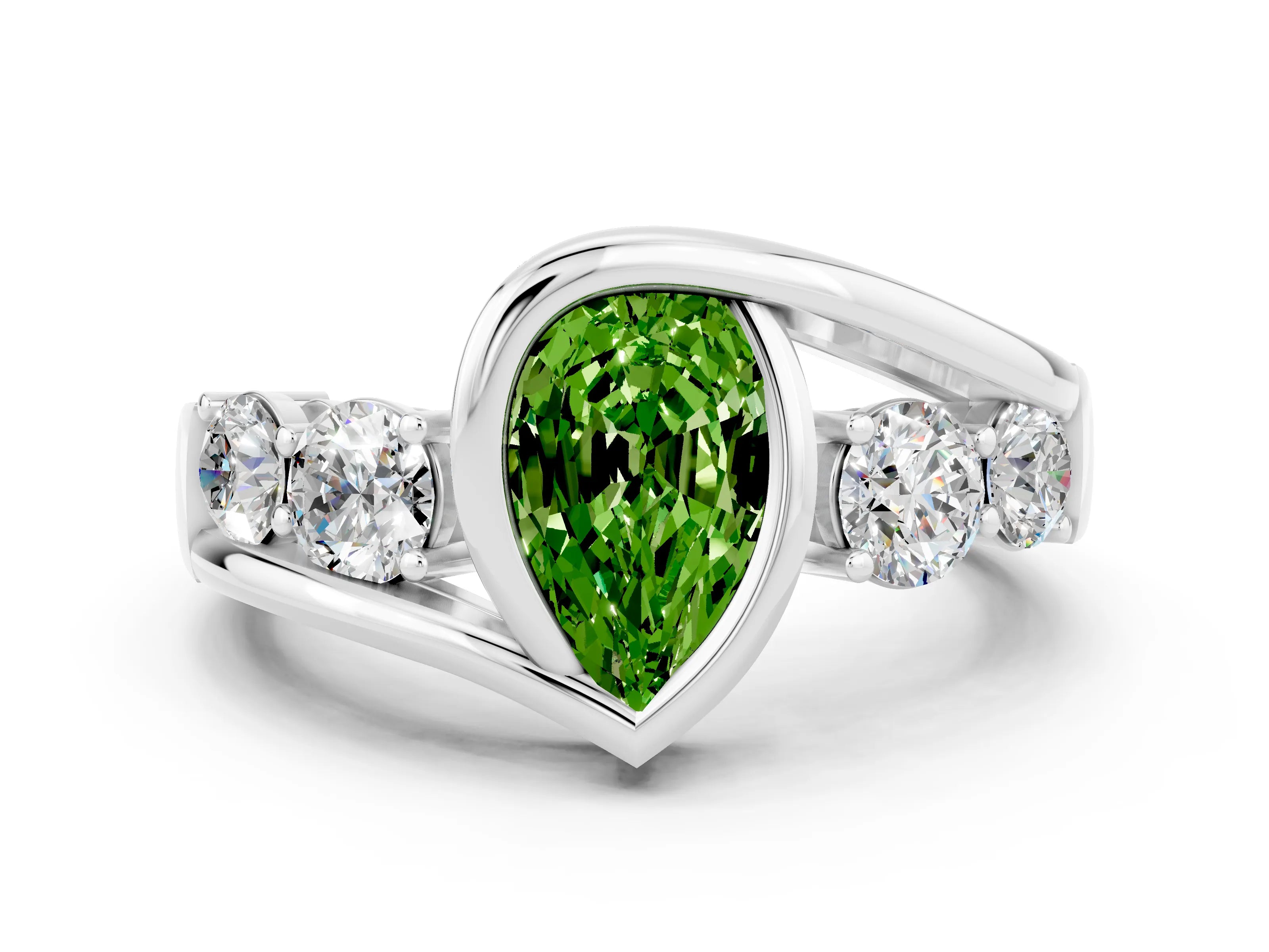 White gold Bezel Set Pear Cut Diamond Split Shank Ring