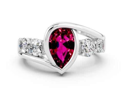 White gold Bezel Set Pear Cut Diamond Split Shank Ring