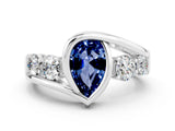 White gold Bezel Set Pear Cut Diamond Split Shank Ring