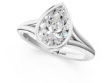 White gold Bezel Set Pear Cut Solitaire Ring with Tapered Band 1