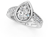 White gold Bezel Set Pear Diamond Milgrain Pave Engagement Ring_44