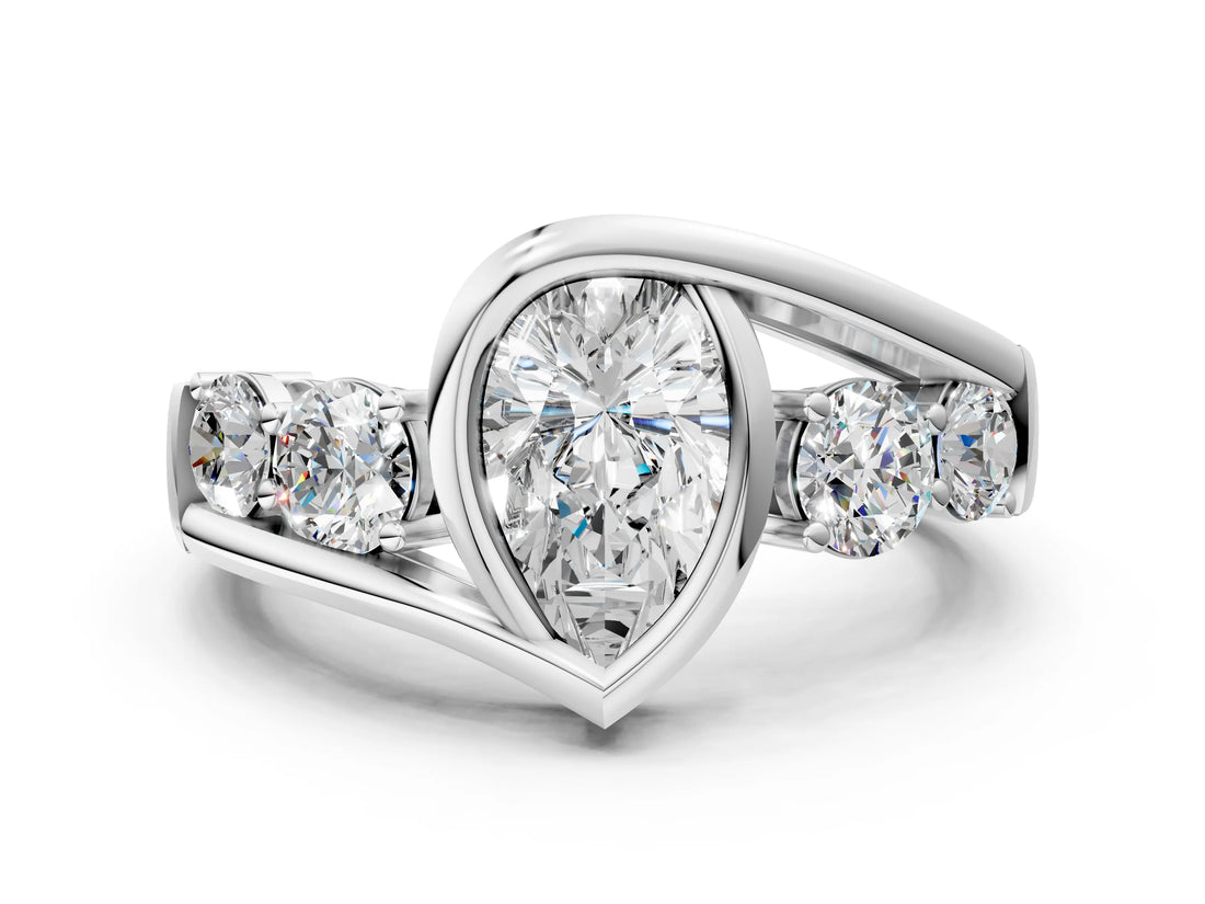 White gold Bezel Set Pear Diamond Split Shank Ring_3