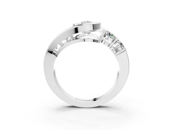 White Gold Pear-Shaped Bezel Bypass Engagement Ring Setting with Round Side Accents
