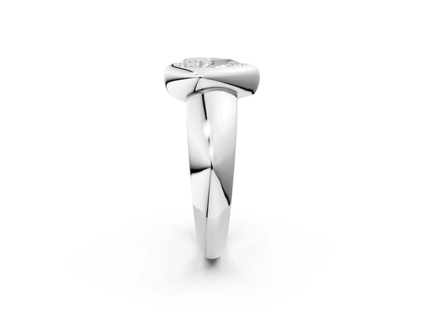 White gold Bezel Set Pear Solitaire Ring with Wide Band