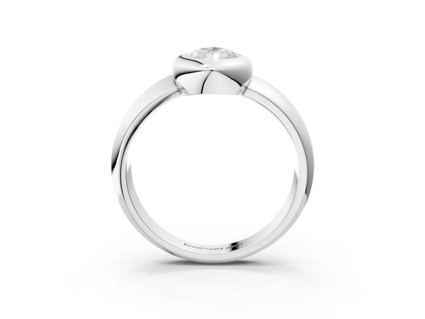 White gold Bezel Set Pear Solitaire Ring with Wide Band