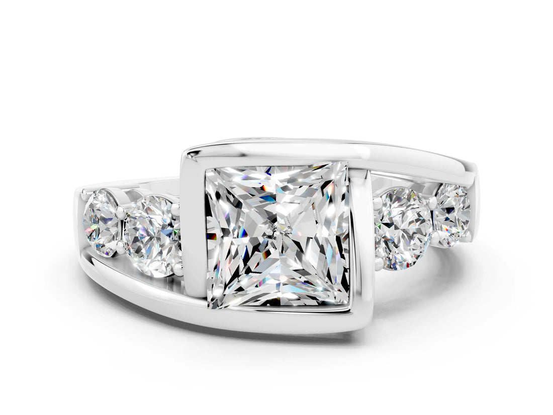 White gold Bezel Set Princess Cut Diamond Split Shank Ring