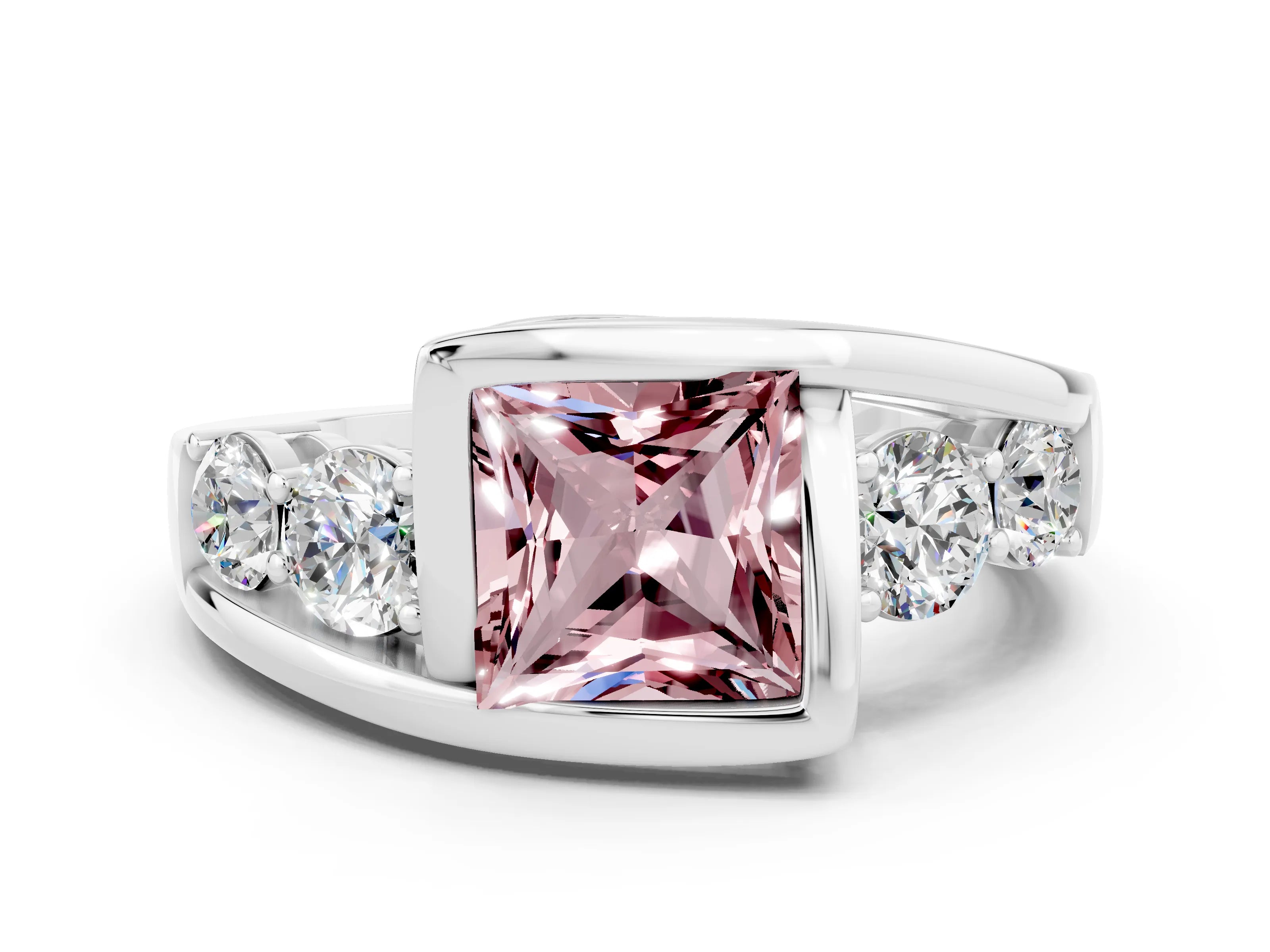 White gold Bezel Set Princess Cut Diamond Split Shank Ring