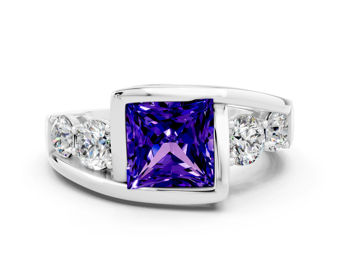 White gold Bezel Set Princess Cut Diamond Split Shank Ring