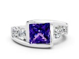 White gold Bezel Set Princess Cut Diamond Split Shank Ring