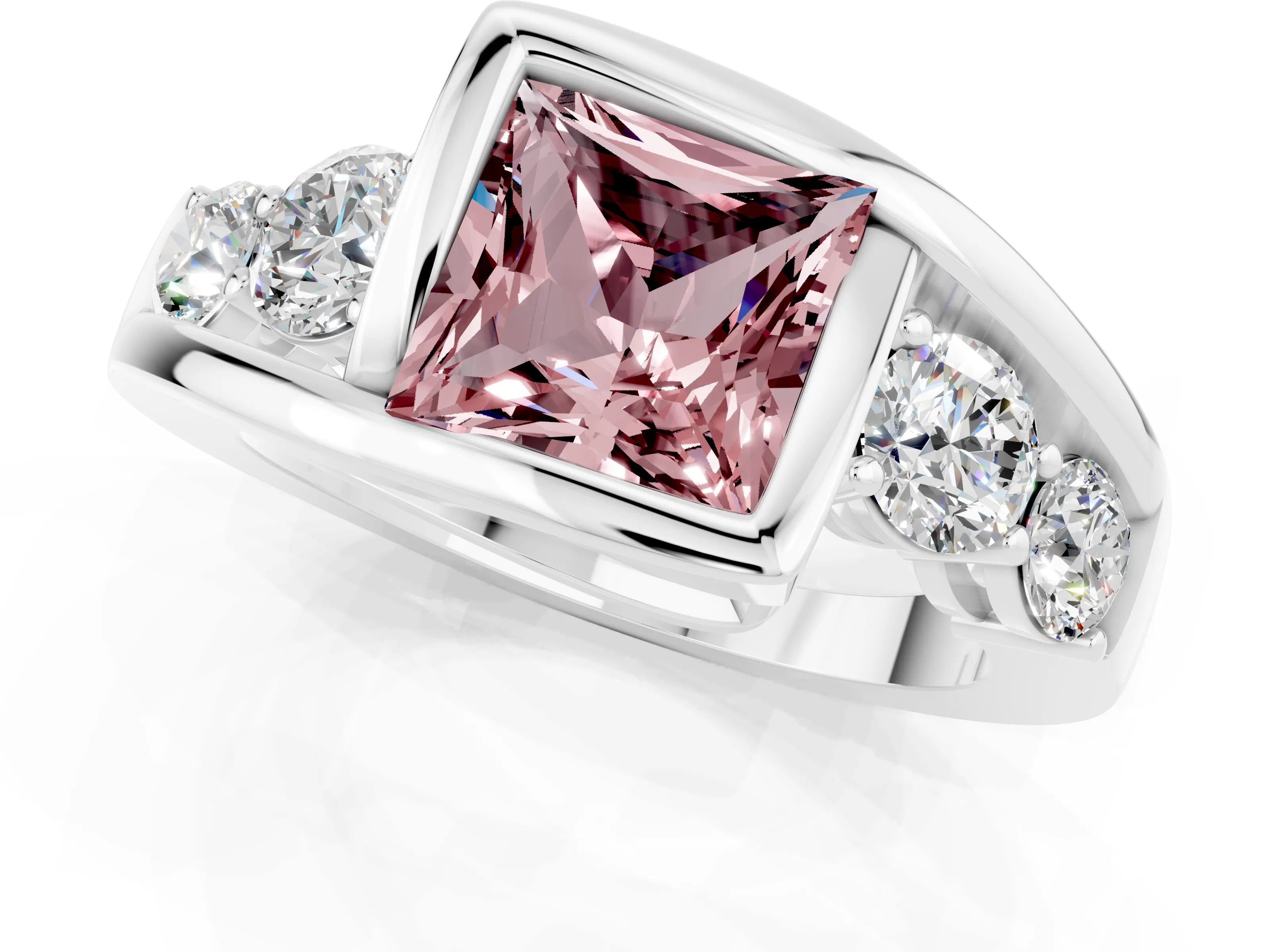 White gold Bezel Set Princess Cut Diamond Split Shank Ring_1