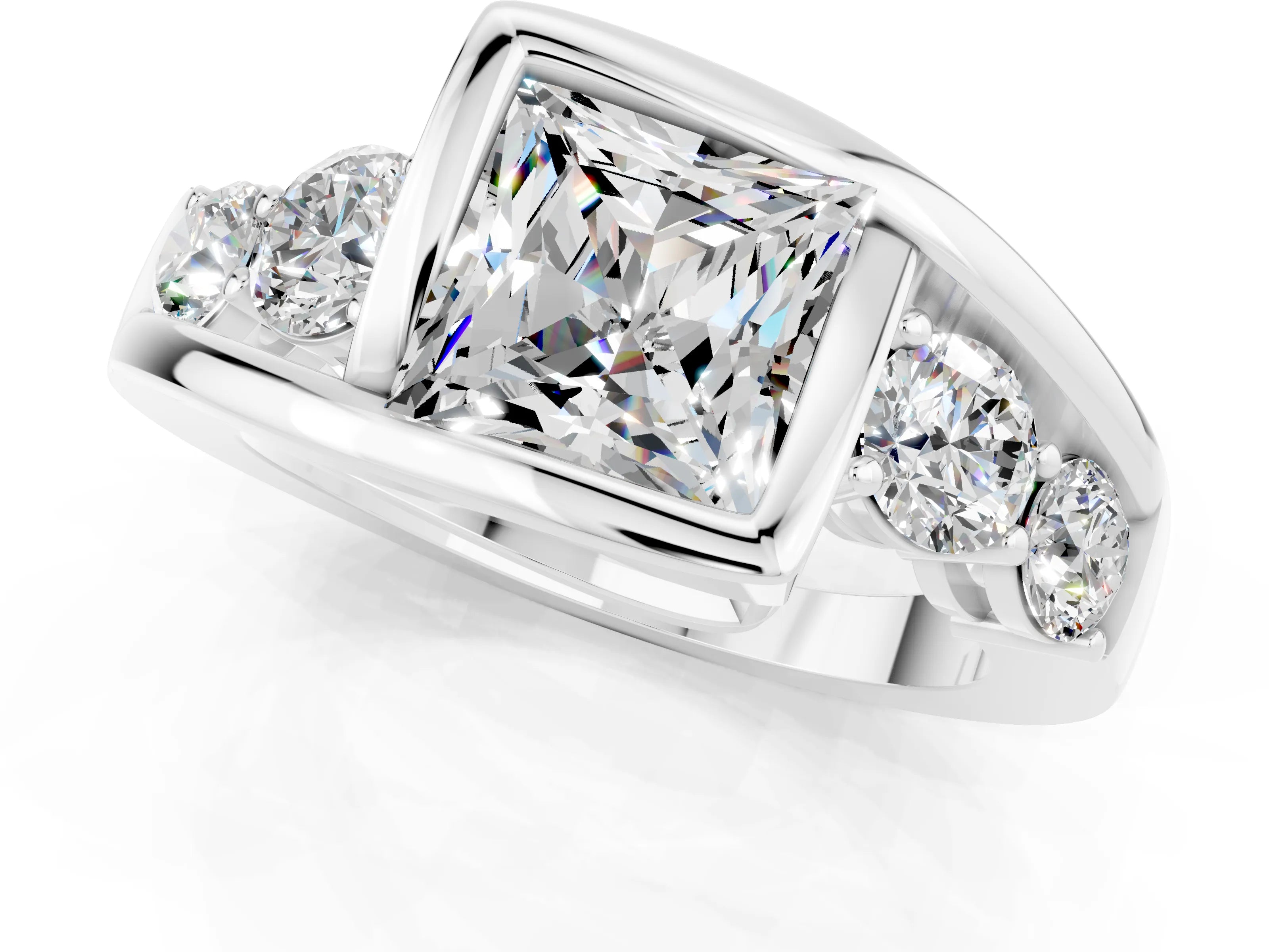 White gold Bezel Set Princess Cut Diamond Split Shank Ring_1