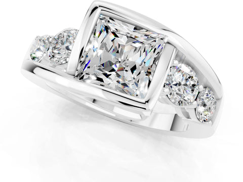 White gold Bezel Set Princess Cut Diamond Split Shank Ring_1