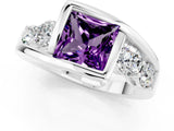 White gold Bezel Set Princess Cut Diamond Split Shank Ring_1