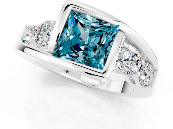 Platinum Bezel Set Princess Cut Diamond Split Shank Ring