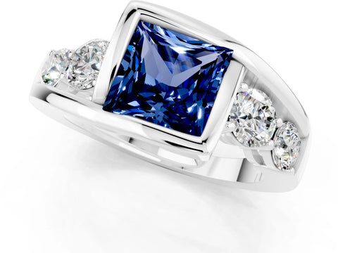 White gold Bezel Set Princess Cut Diamond Split Shank Ring_1