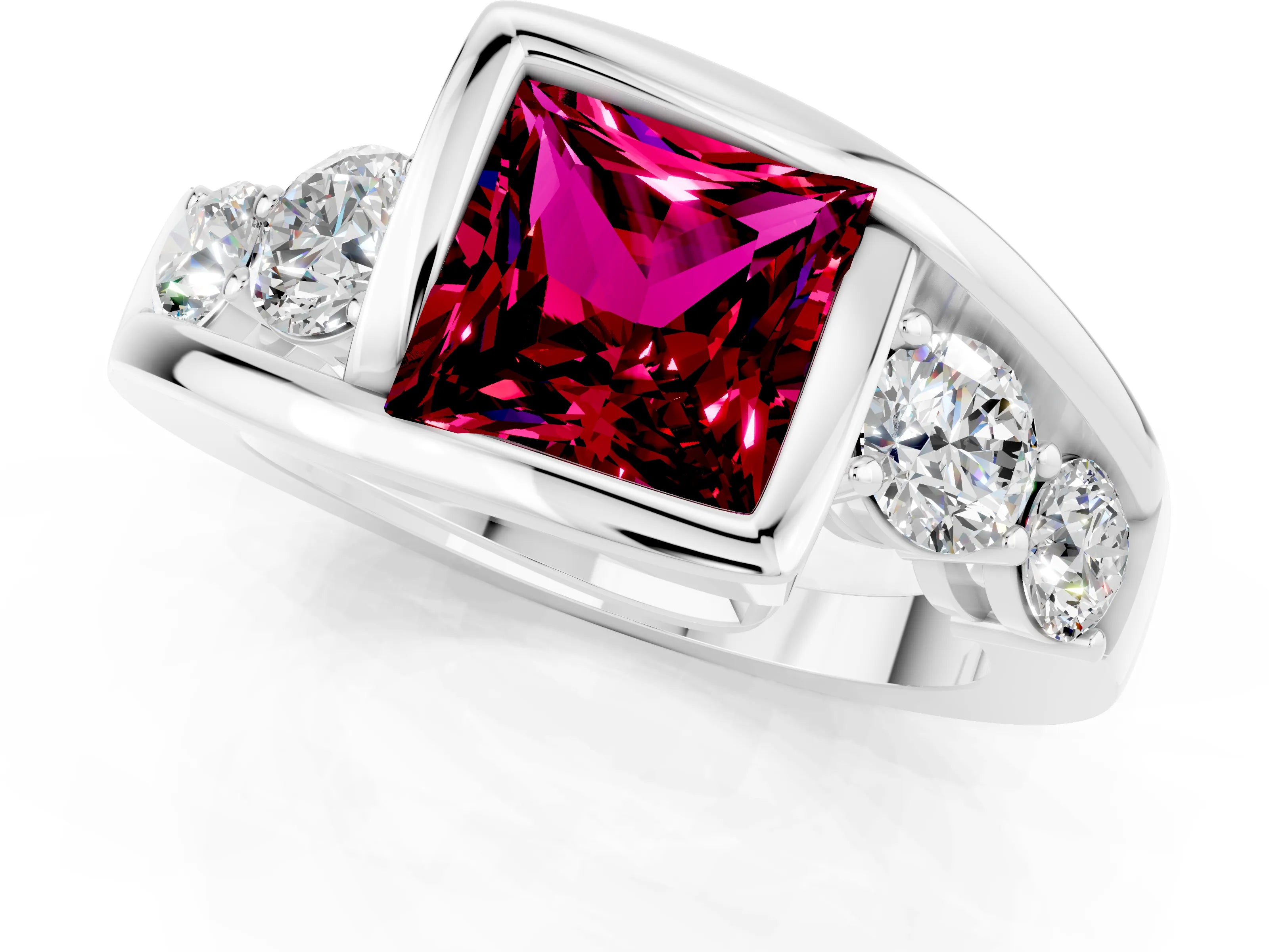 White gold Bezel Set Princess Cut Diamond Split Shank Ring_1