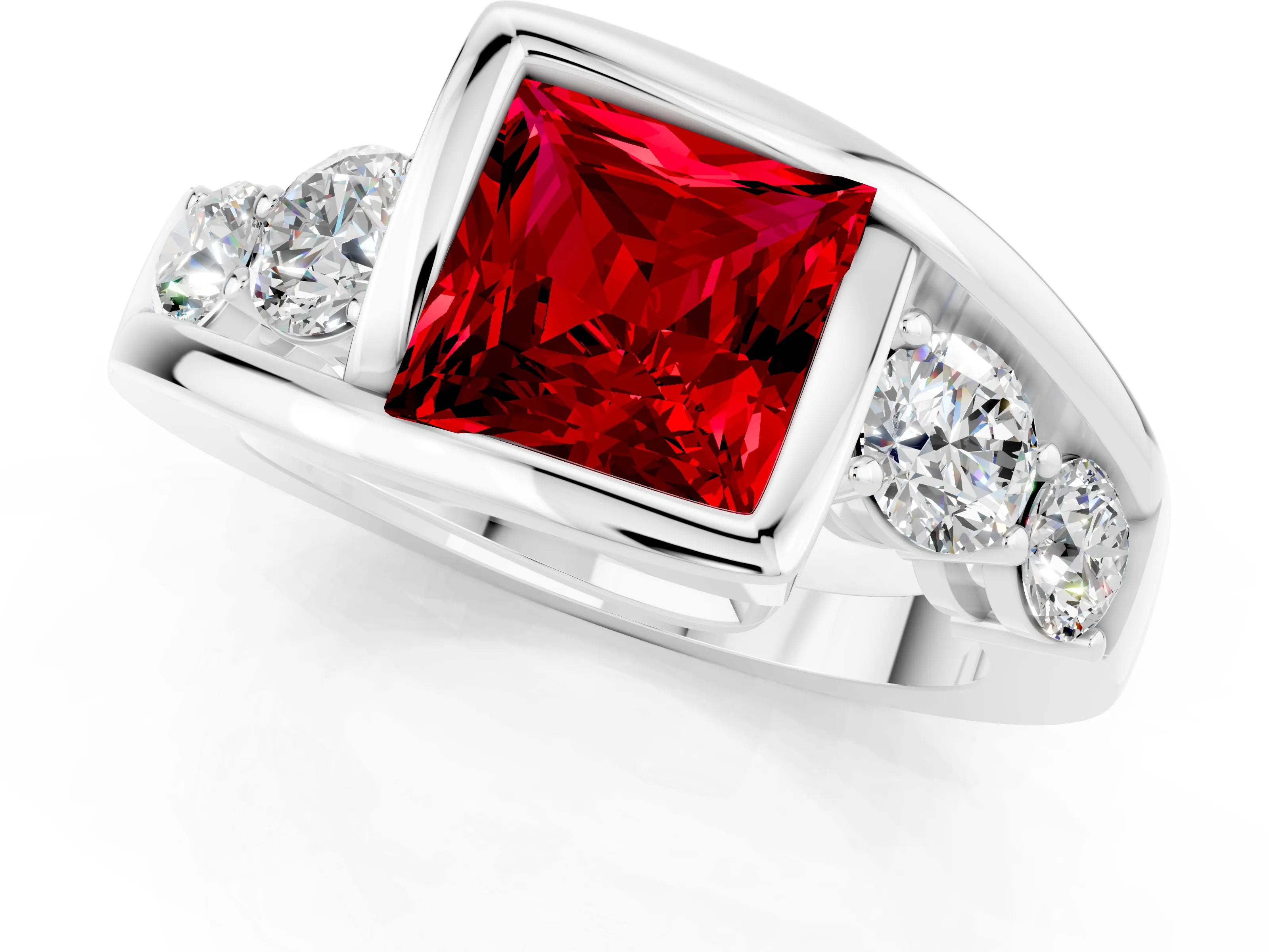White gold Bezel Set Princess Cut Diamond Split Shank Ring_1