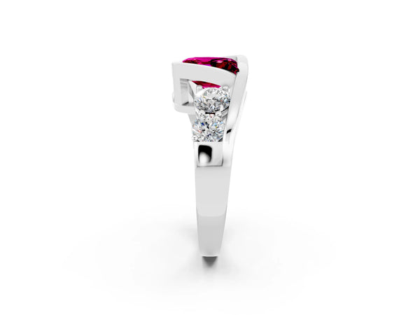 Platinum Bezel Set Princess Cut Garnet Bypass Ring with Round  Accents