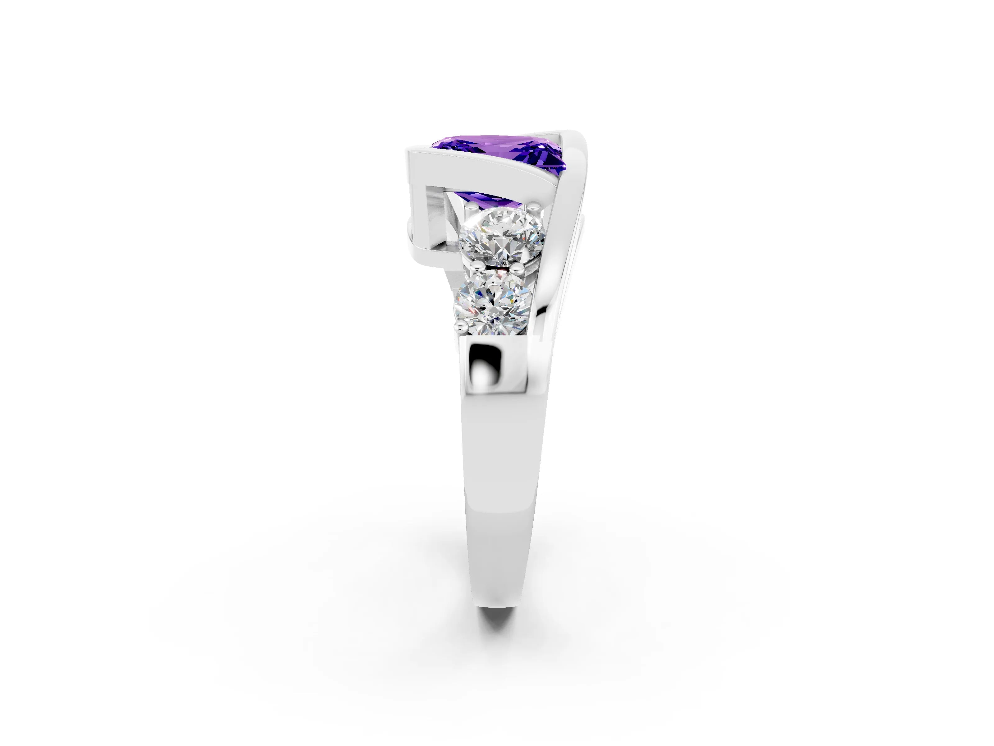 White gold Bezel Set Princess Cut Diamond Split Shank Ring_2