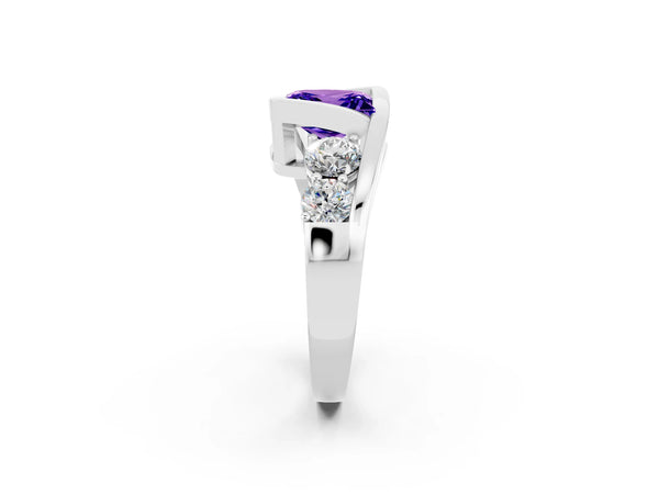 Platinum Bezel Set Princess Cut Tanzanite Bypass Ring with Round  Accents